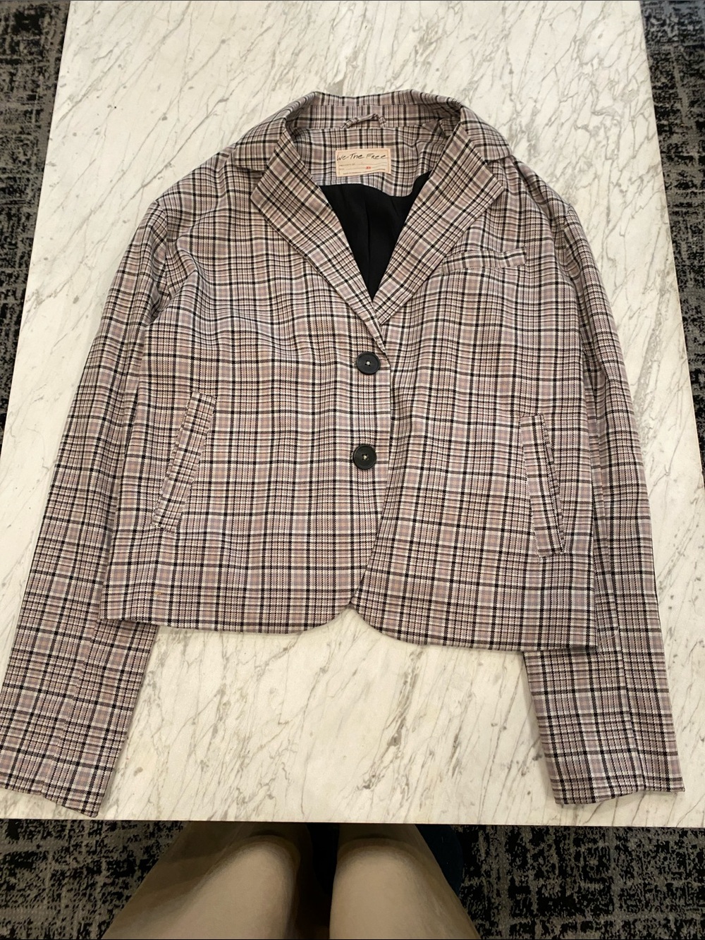 We The Free Pink Plaid Cropped Blazer